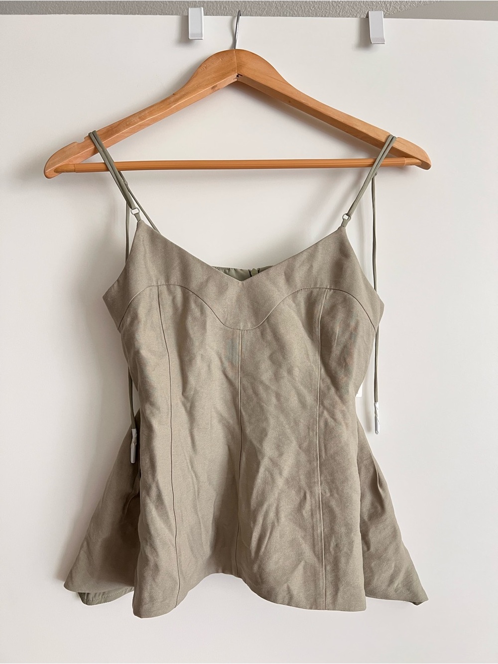 Adjustable-Strap Peplum Camisole in Olive